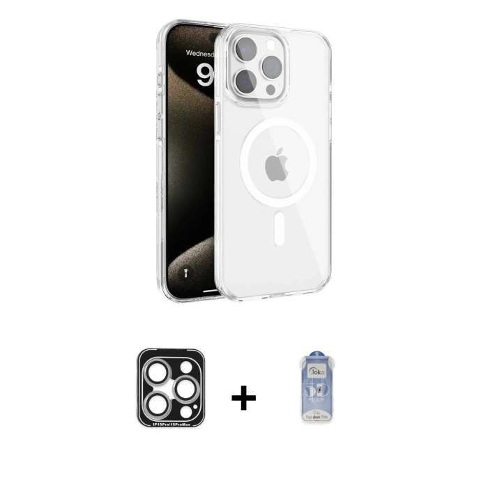 MARSİLYAN™- iPhone 15 Pro Max Kılıf Doruk Doku Özel Seri - Siyah Joko Magic 5D Cam + PVD Metal Kamera Lens - GS