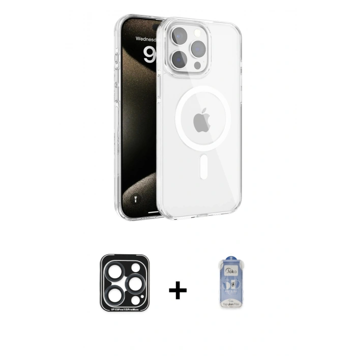 MARSİLYAN™- iPhone 15 Pro Max Kılıf Doruk Doku Özel Seri - Siyah Joko Magic 5D Cam + PVD Metal Kamera Lens - LT