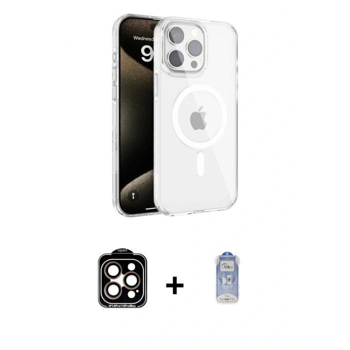MARSİLYAN™- iPhone 15 Pro Max Kılıf Doruk Doku Özel Seri - Siyah Joko Magic 5D Cam + PVD Metal Kamera Lens - TU