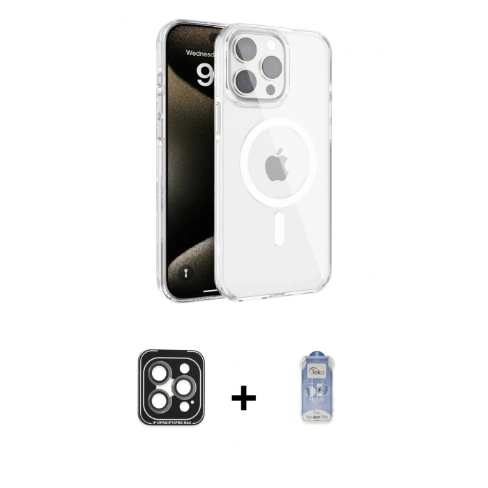 MARSİLYAN™- iPhone 15 Pro Max Kılıf Doruk Doku Özel Seri - Siyah Joko Magic 5D Cam + PVD Metal Kamera Lens - GI