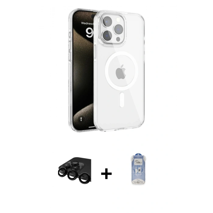 MARSİLYAN™- iPhone 15 Pro Max Kılıf Doruk Doku Özel Seri - Siyah Joko Magic 5D Cam + Raze Metal Kamera Lens - SH