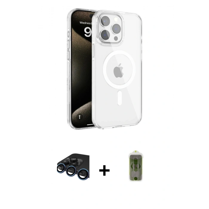 MARSİLYAN™- iPhone 15 Pro Max Kılıf Doruk Doku Özel Seri - Siyah Joko Magic 5D Hayalet Cam + Raze Metal Kamera Lens - LT