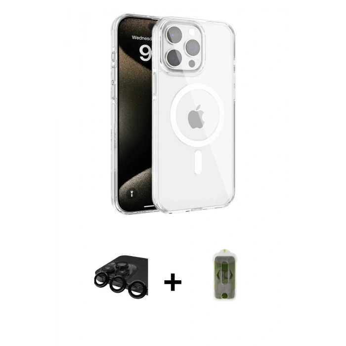 MARSİLYAN™- iPhone 15 Pro Max Kılıf Doruk Doku Özel Seri - Siyah Joko Magic 5D Hayalet Cam + Raze Metal Kamera Lens - SH