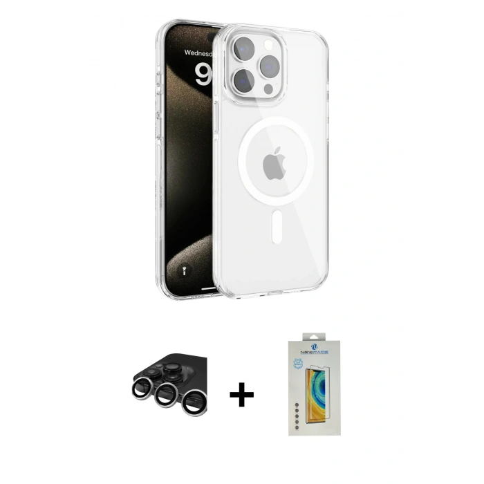 MARSİLYAN™- iPhone 15 Pro Max Kılıf Doruk Doku Özel Seri - Siyah Polymer Nano Ekran Koruyucu + Raze Metal Kamera Lens - GS