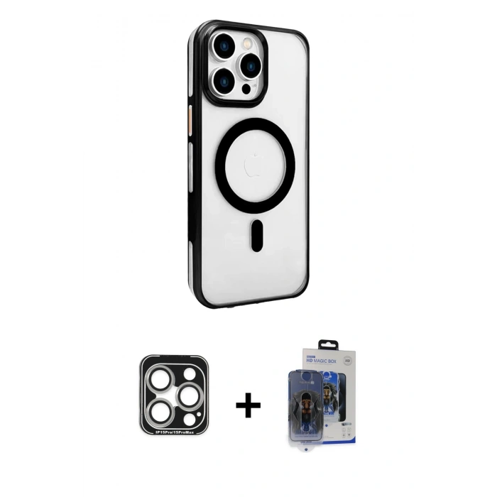 MARSİLYAN™- iPhone 15 Pro Max Kılıf Doruk Doku Özel Seri - Siyah Vanessa Magic Cam + PVD Metal Kamera Lens - GS