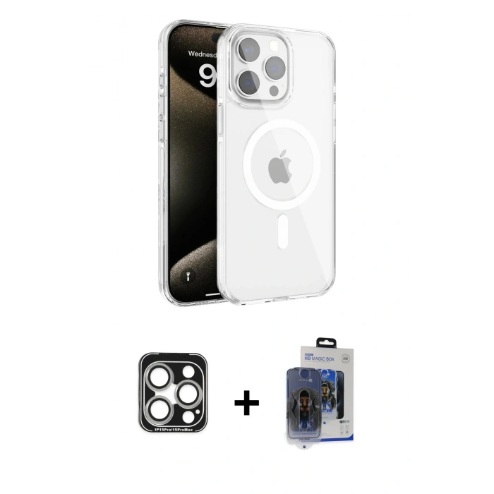 MARSİLYAN™- iPhone 15 Pro Max Kılıf Doruk Doku Özel Seri - Siyah Vanessa Magic Cam + PVD Metal Kamera Lens - GS