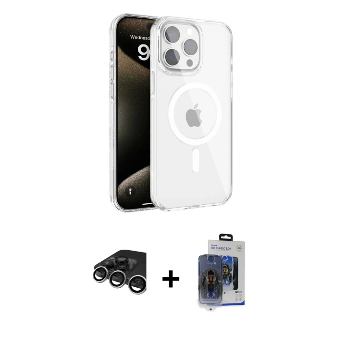 MARSİLYAN™- iPhone 15 Pro Max Kılıf Doruk Doku Özel Seri - Siyah Vanessa Magic Cam + Raze Metal Kamera Lens - GS