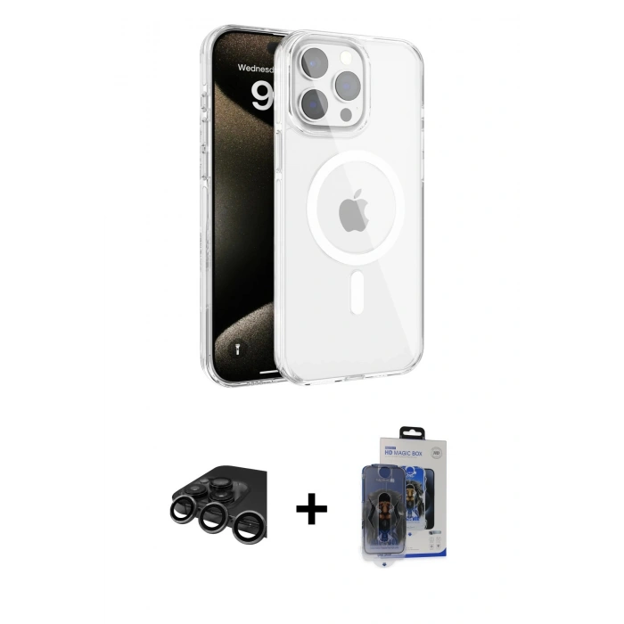MARSİLYAN™- iPhone 15 Pro Max Kılıf Doruk Doku Özel Seri - Siyah Vanessa Magic Cam + Raze Metal Kamera Lens - TMGI