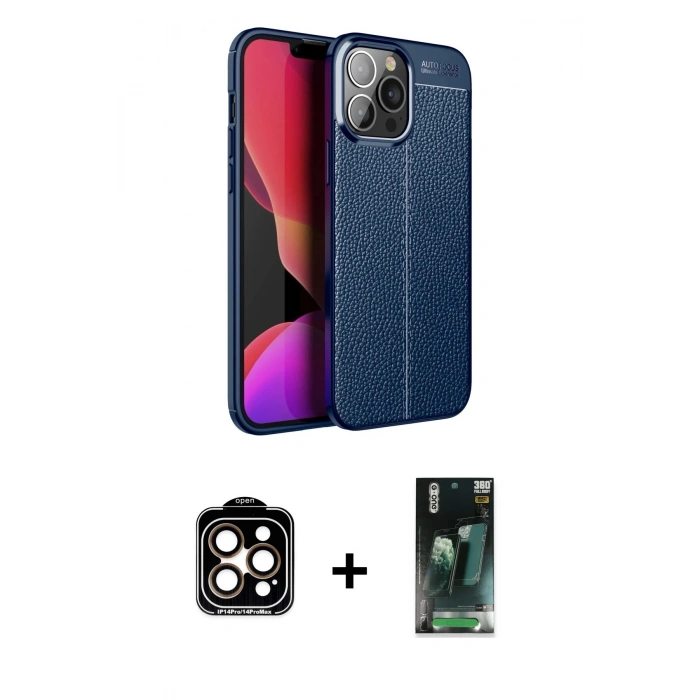 MARSİLYAN™- iPhone 15 Pro Max Kılıf Doruk Klasik Özel Seri - Siyah 360 Mat Full Body Arka Koruyucu + PVD Metal Kamera Lens - TU