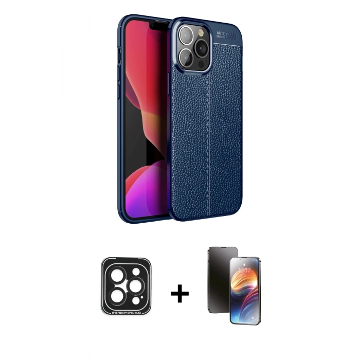 MARSİLYAN™- iPhone 15 Pro Max Kılıf Doruk Klasik Özel Seri - Siyah 3D Antistatik Mat Seramik Nano Ekran Koruyucu + PVD Metal Kamera Lens - SH