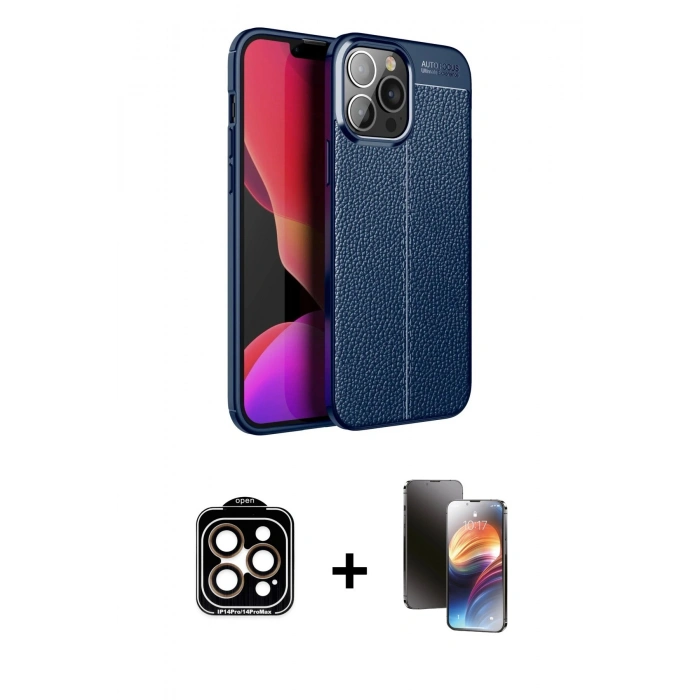 MARSİLYAN™- iPhone 15 Pro Max Kılıf Doruk Klasik Özel Seri - Siyah 3D Antistatik Mat Seramik Nano Ekran Koruyucu + PVD Metal Kamera Lens - TU