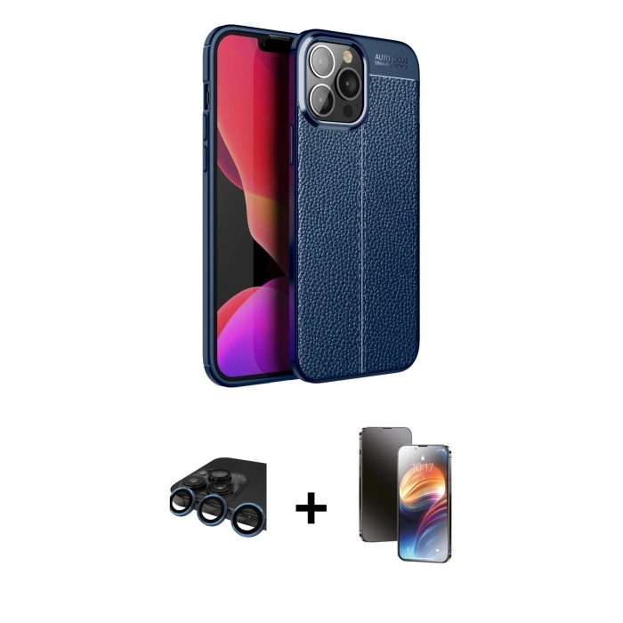 MARSİLYAN™- iPhone 15 Pro Max Kılıf Doruk Klasik Özel Seri - Siyah 3D Antistatik Mat Seramik Nano Ekran Koruyucu + Raze Metal Kamera Lens - LT