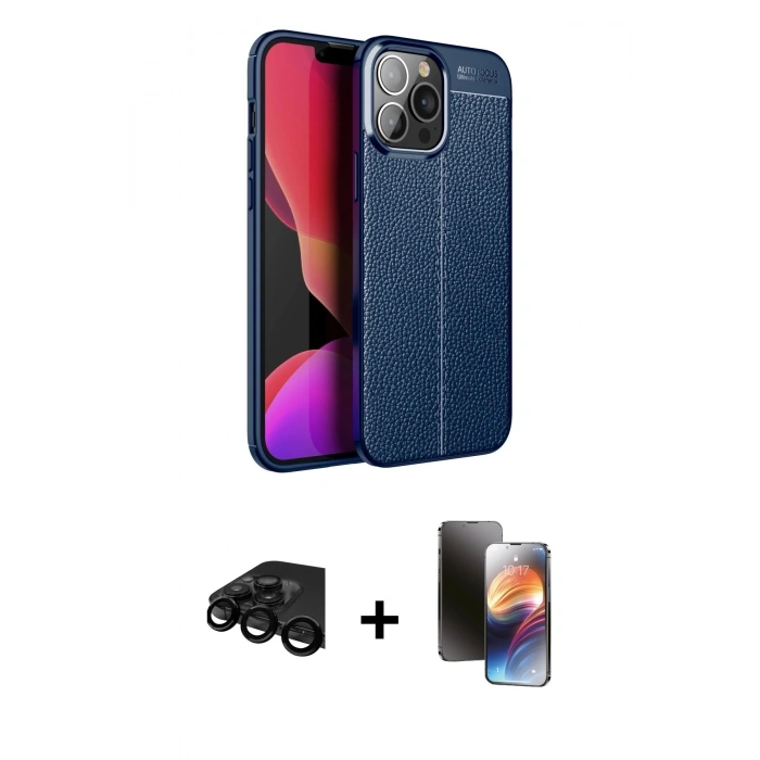 MARSİLYAN™- iPhone 15 Pro Max Kılıf Doruk Klasik Özel Seri - Siyah 3D Antistatik Mat Seramik Nano Ekran Koruyucu + Raze Metal Kamera Lens - SH