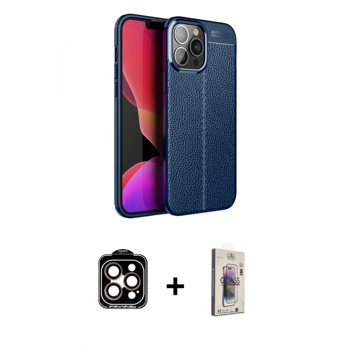 MARSİLYAN™- iPhone 15 Pro Max Kılıf Doruk Klasik Özel Seri - Siyah Bilvis 3D Cam Ekran Koruyucu + PVD Metal Kamera Lens - TU