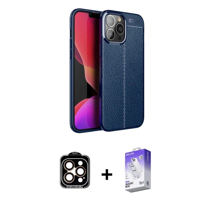 MARSİLYAN™- iPhone 15 Pro Max Kılıf Doruk Klasik Özel Seri - Siyah Bilvis 5in1 3D Magic Cam Ekran Koruyucu + PVD Metal Kamera Lens - TU