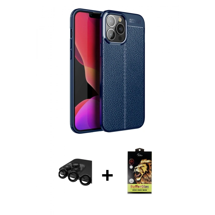 MARSİLYAN™- iPhone 15 Pro Max Kılıf Doruk Klasik Özel Seri - Siyah Buffer Cam Ekran Koruyucu + Raze Metal Kamera Lens - SH