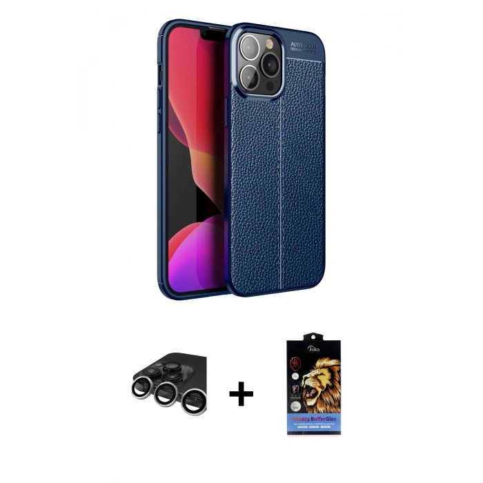 MARSİLYAN™- iPhone 15 Pro Max Kılıf Doruk Klasik Özel Seri - Siyah Buffer Hayalet Cam Ekran Koruyucu + Raze Metal Kamera Lens - GS