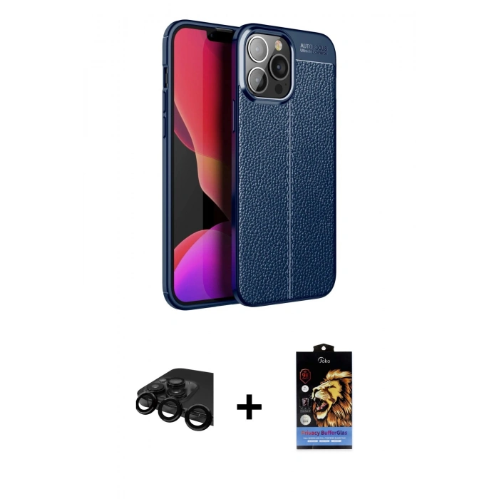 MARSİLYAN™- iPhone 15 Pro Max Kılıf Doruk Klasik Özel Seri - Siyah Buffer Hayalet Cam Ekran Koruyucu + Raze Metal Kamera Lens - SH