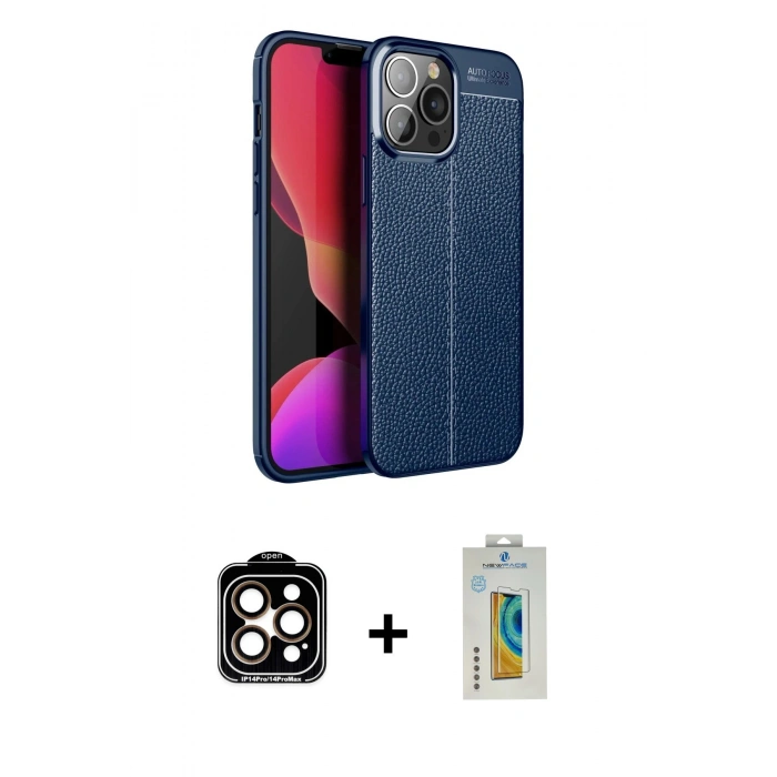 MARSİLYAN™- iPhone 15 Pro Max Kılıf Doruk Klasik Özel Seri - Siyah Polymer Nano Ekran Koruyucu + PVD Metal Kamera Lens - TU