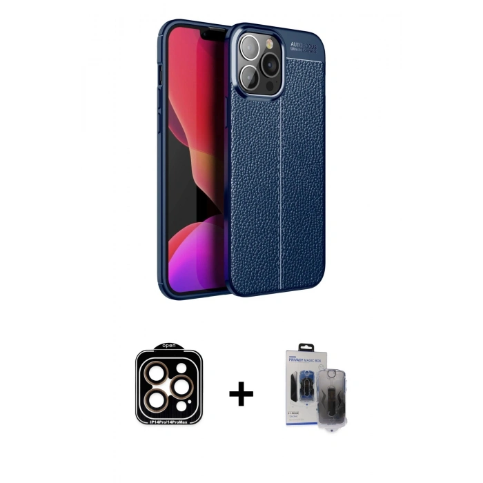 MARSİLYAN™- iPhone 15 Pro Max Kılıf Doruk Klasik Özel Seri - Siyah Vanessa Magic Hayalet Cam + PVD Metal Kamera Lens - TU