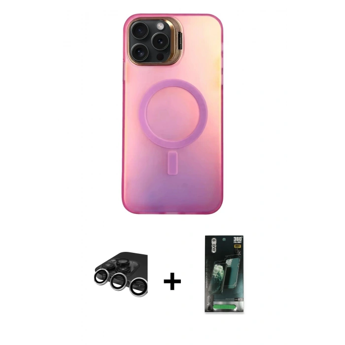 MARSİLYAN™- iPhone 15 Pro Max Kılıf Doruk Klasik Prime - Şeffaf 360 Full Body Arka Koruyucu + Raze Metal Kamera Lens - GS