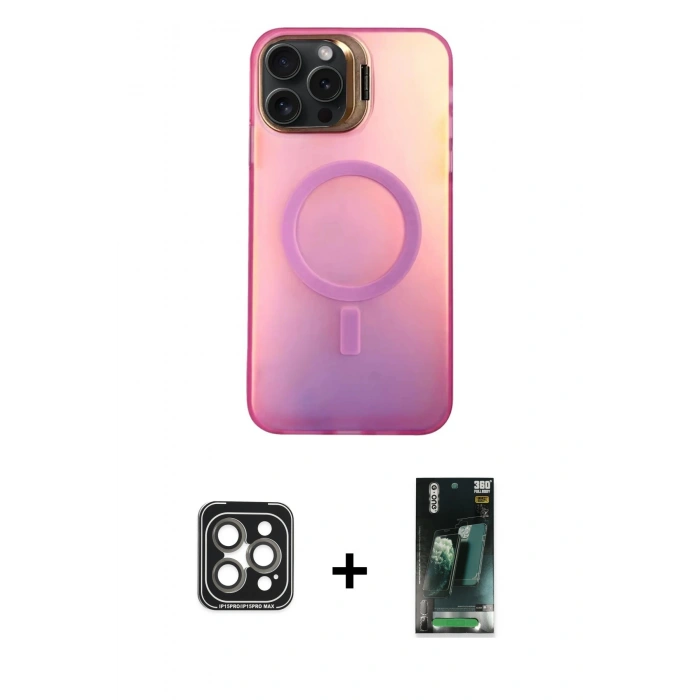 MARSİLYAN™- iPhone 15 Pro Max Kılıf Doruk Klasik Prime - Siyah 360 Mat Full Body Arka Koruyucu + PVD Metal Kamera Lens - GI