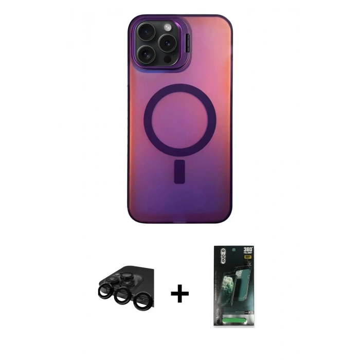 MARSİLYAN™- iPhone 15 Pro Max Kılıf Doruk Klasik Prime - Siyah 360 Mat Full Body Arka Koruyucu + Siyah Raze Metal Kamera Lens