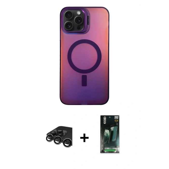 MARSİLYAN™- iPhone 15 Pro Max Kılıf Doruk Klasik Prime - Siyah 360 Mat Full Body Arka Koruyucu + Raze Metal Kamera Lens - TMGI