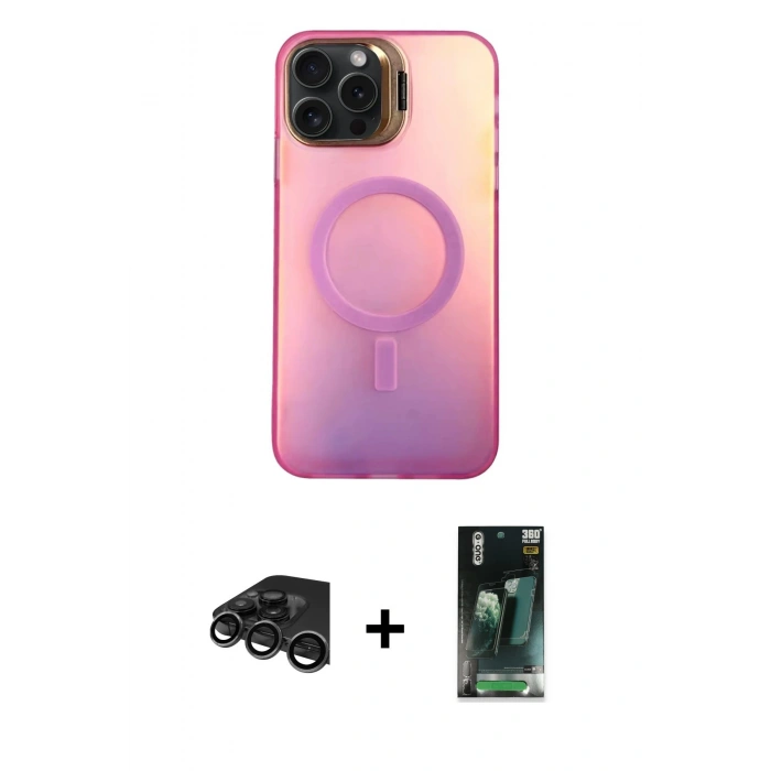 MARSİLYAN™- iPhone 15 Pro Max Kılıf Doruk Klasik Prime - Siyah 360 Mat Full Body Arka Koruyucu + Raze Metal Kamera Lens - TMGI