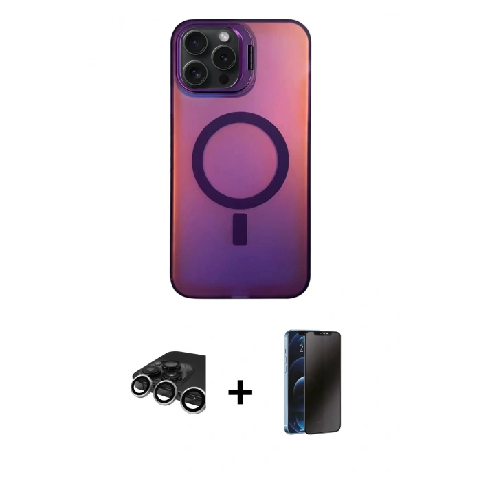 MARSİLYAN™- iPhone 15 Pro Max Kılıf Doruk Klasik Prime - Siyah 3D Antistatik Hayalet Cam Ekran Koruyucu + Raze Metal Kamera Lens - GS