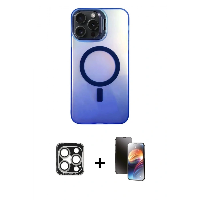 MARSİLYAN™- iPhone 15 Pro Max Kılıf Doruk Klasik Prime - Siyah 3D Antistatik Mat Seramik Nano Ekran Koruyucu + PVD Metal Kamera Lens - GS