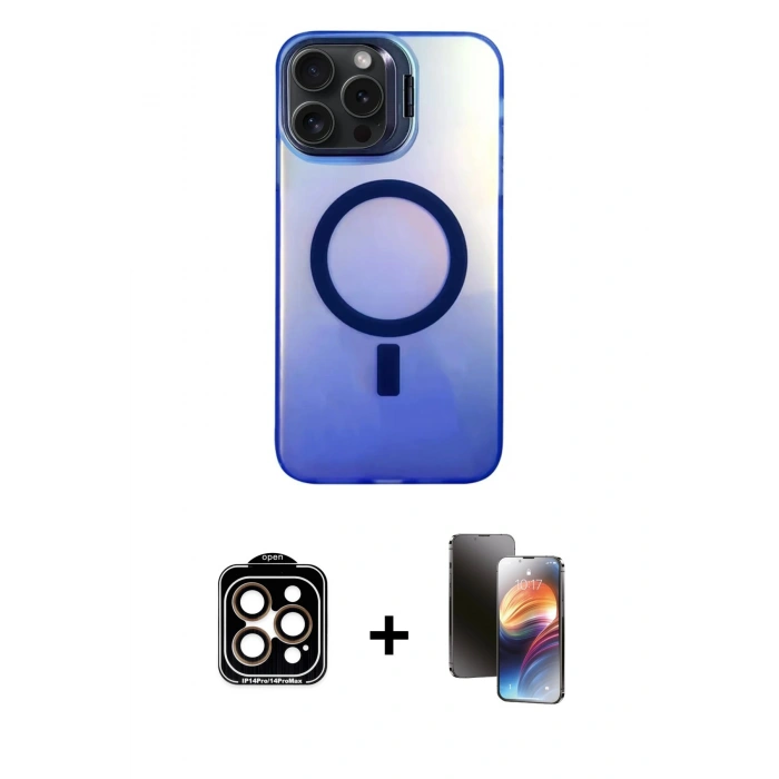 MARSİLYAN™- iPhone 15 Pro Max Kılıf Doruk Klasik Prime - Siyah 3D Antistatik Mat Seramik Nano Ekran Koruyucu + Turuncu PVD Metal Kamera Lens