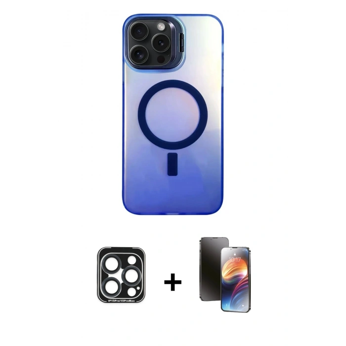 MARSİLYAN™- iPhone 15 Pro Max Kılıf Doruk Klasik Prime - Siyah 3D Antistatik Mat Seramik Nano Ekran Koruyucu + PVD Metal Kamera Lens - LT