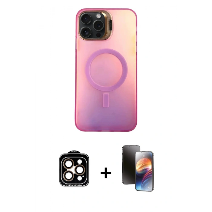 MARSİLYAN™- iPhone 15 Pro Max Kılıf Doruk Klasik Prime - Siyah 3D Antistatik Mat Seramik Nano Ekran Koruyucu + Turuncu PVD Metal Kamera Lens