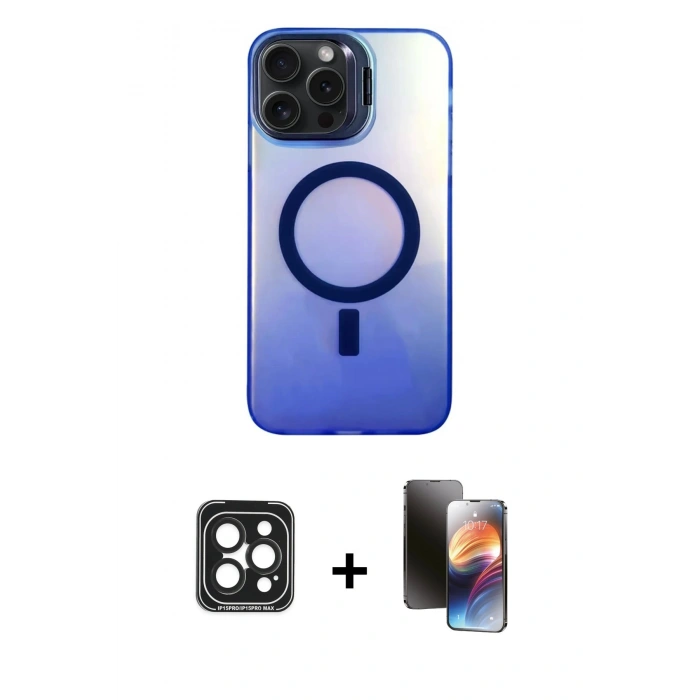MARSİLYAN™- iPhone 15 Pro Max Kılıf Doruk Klasik Prime - Siyah 3D Antistatik Mat Seramik Nano Ekran Koruyucu + Siyah PVD Metal Kamera Lens