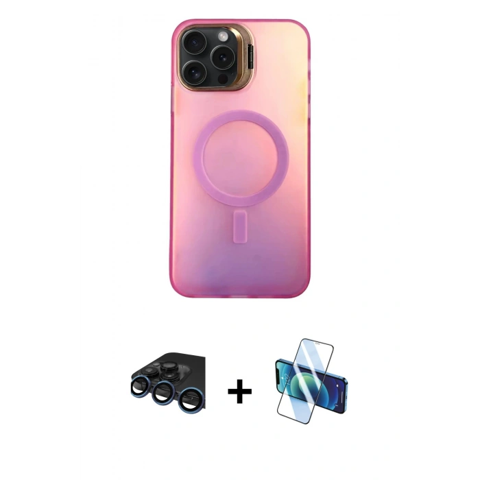 MARSİLYAN™- iPhone 15 Pro Max Kılıf Doruk Klasik Prime - Siyah 3D Antistatik Seramik Nano Ekran Koruyucu + Raze Metal Kamera Lens - LT