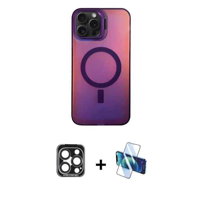 MARSİLYAN™- iPhone 15 Pro Max Kılıf Doruk Klasik Prime - Siyah 3D Antistatik Seramik Nano Ekran Koruyucu + PVD Metal Kamera Lens - LT