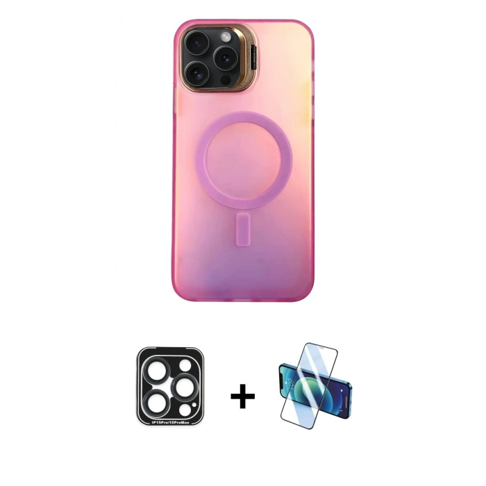 MARSİLYAN™- iPhone 15 Pro Max Kılıf Doruk Klasik Prime - Siyah 3D Antistatik Seramik Nano Ekran Koruyucu + PVD Metal Kamera Lens - LT