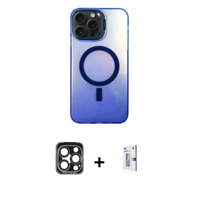 MARSİLYAN™- iPhone 15 Pro Max Kılıf Doruk Klasik Prime - Siyah Bilvis 0.18mm Plus Cam Ekran Koruyucu + PVD Metal Kamera Lens - LT