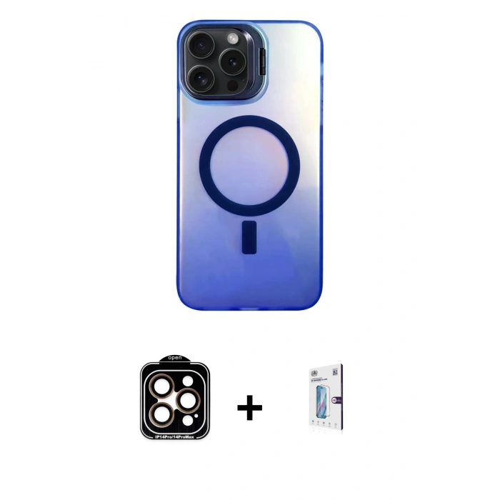 MARSİLYAN™- iPhone 15 Pro Max Kılıf Doruk Klasik Prime - Siyah Bilvis 0.18mm Plus Cam Ekran Koruyucu + PVD Metal Kamera Lens - TU