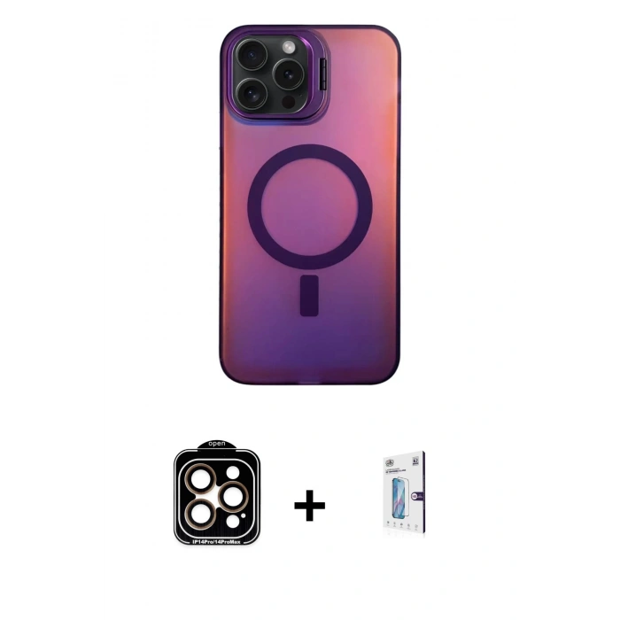 MARSİLYAN™- iPhone 15 Pro Max Kılıf Doruk Klasik Prime - Siyah Bilvis 0.18mm Plus Cam Ekran Koruyucu + PVD Metal Kamera Lens - TU