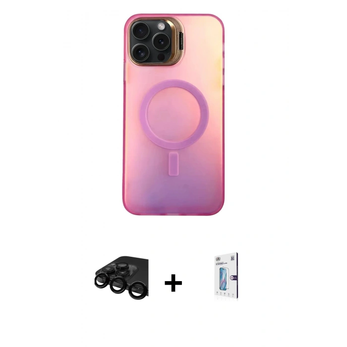 MARSİLYAN™- iPhone 15 Pro Max Kılıf Doruk Klasik Prime - Siyah Bilvis 0.18mm Plus Cam Ekran Koruyucu + Raze Metal Kamera Lens - SH