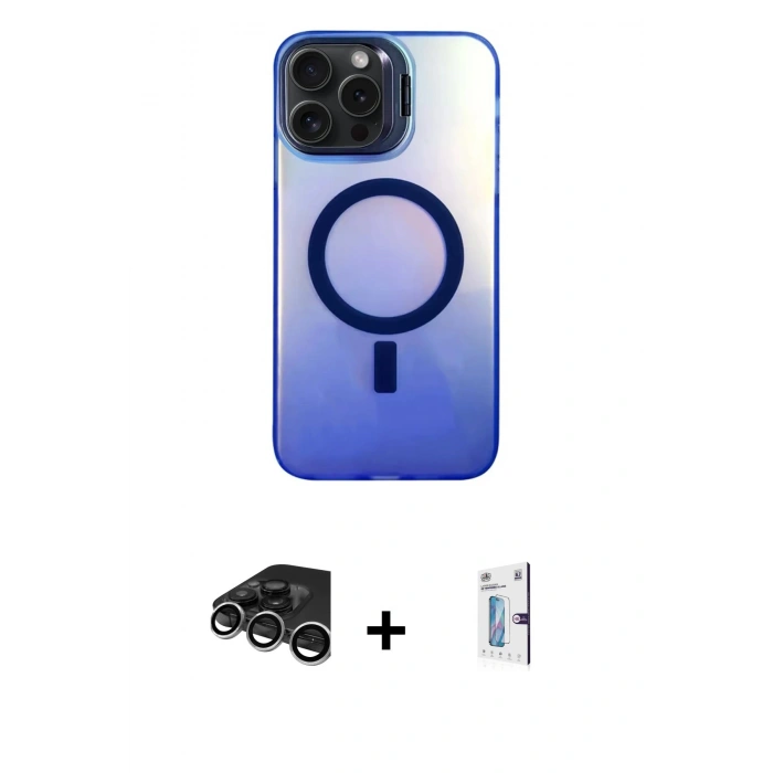 MARSİLYAN™- iPhone 15 Pro Max Kılıf Doruk Klasik Prime - Siyah Bilvis 0.18mm Plus Cam Ekran Koruyucu + Raze Metal Kamera Lens - GS