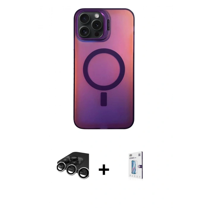 MARSİLYAN™- iPhone 15 Pro Max Kılıf Doruk Klasik Prime - Siyah Bilvis 0.18mm Plus Cam Ekran Koruyucu + Raze Metal Kamera Lens - GS