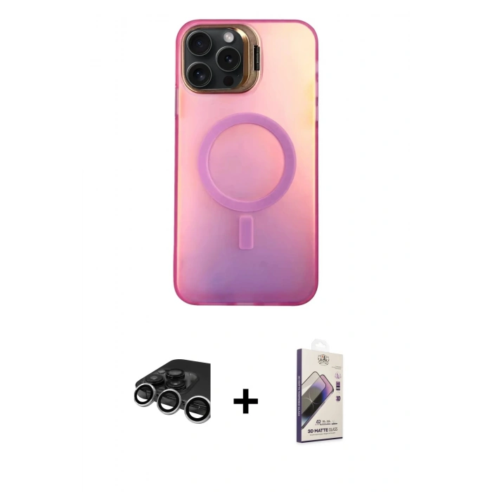 MARSİLYAN™- iPhone 15 Pro Max Kılıf Doruk Klasik Prime - Siyah Bilvis 3D Mat Cam Ekran Koruyucu + Raze Metal Kamera Lens - GS