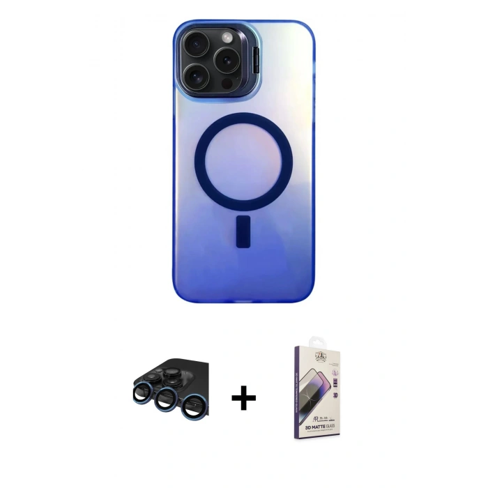 MARSİLYAN™- iPhone 15 Pro Max Kılıf Doruk Klasik Prime - Siyah Bilvis 3D Mat Cam Ekran Koruyucu + Raze Metal Kamera Lens - LT