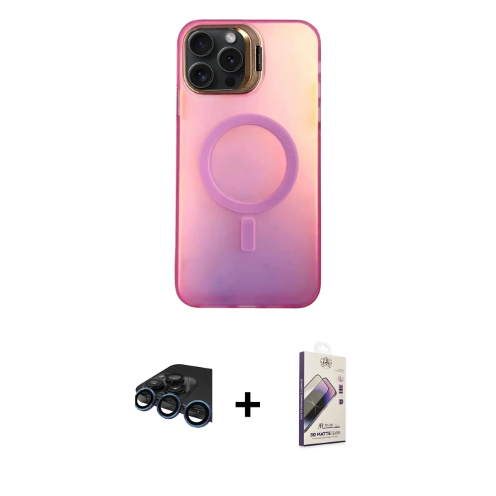 MARSİLYAN™- iPhone 15 Pro Max Kılıf Doruk Klasik Prime - Siyah Bilvis 3D Mat Cam Ekran Koruyucu + Raze Metal Kamera Lens - LT