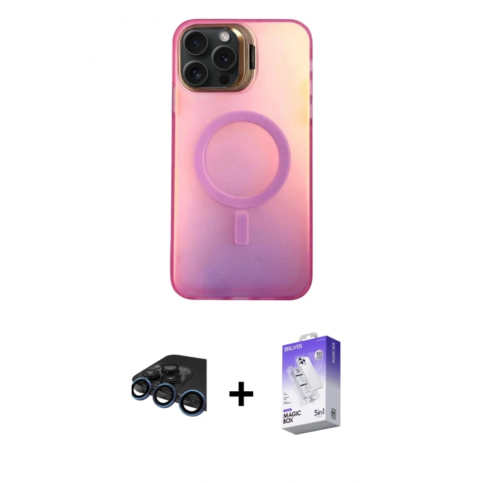 MARSİLYAN™- iPhone 15 Pro Max Kılıf Doruk Klasik Prime - Siyah Bilvis 5in1 3D Magic Cam Ekran Koruyucu + Raze Metal Kamera Lens - LT