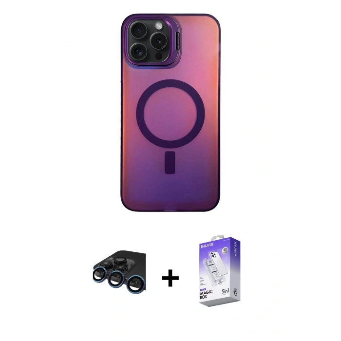 MARSİLYAN™- iPhone 15 Pro Max Kılıf Doruk Klasik Prime - Siyah Bilvis 5in1 3D Magic Cam Ekran Koruyucu + Raze Metal Kamera Lens - LT