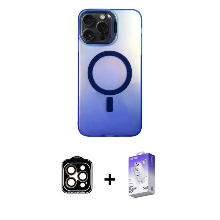 MARSİLYAN™- iPhone 15 Pro Max Kılıf Doruk Klasik Prime - Siyah Bilvis 5in1 3D Magic Cam Ekran Koruyucu + PVD Metal Kamera Lens - TU